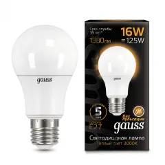Gauss LED A60 16W E27 1380lm 3000K 1/10/50