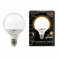 Фото Лампа Gauss G95 16W 1480lm 3000K E27 LED 1/20 арт. 105102116