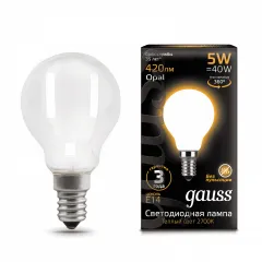 Gauss LED Filament Шар OPAL E14 5W 420lm 2700K 1/10/50