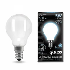Gauss LED Filament Шар OPAL E14 5W 450lm 4100K 1/10/50