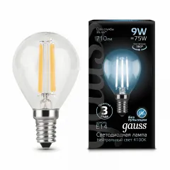 Gauss LED Filament Шар E14 9W 710lm 4100K 1/10/50