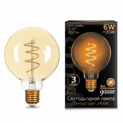 Gauss LED Filament G95 Flexible E27 6W Golden 360lm 2400К 1/20