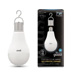 Gauss LED A60 7W E27 470lm 4100K с Li-Ion аккумулятором 1/10/60
