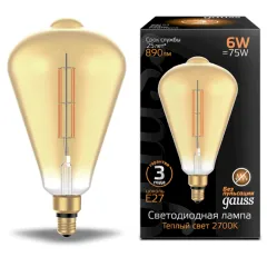 Лампа Gauss Filament ST164 6W 890lm 2700К Е27 golden straight LED 1/6
Артикул: 157802118