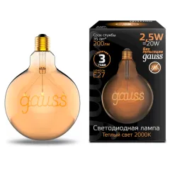 Лампа Gauss Filament G125 2,5W 200lm 2000К Е27 golden GAUSS LED 1/20
Артикул: 175802003