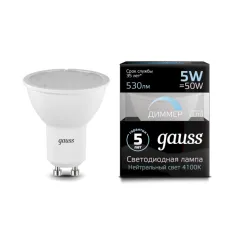 Фото Лампа Gauss MR16 5W 530lm 4100K GU10 диммируемая LED арт.101506205-D