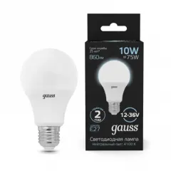 Фото Лампа Gauss A60 AC12-36V 10W 860lm 4100K E27 LED арт. 202502210