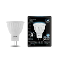 Фото Лампа Gauss MR11 3W 300lm 4100K GU4 LED 1/10/100 Артикул: 132517203