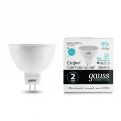 Фото характеристики размеры Лампа Gauss Elementary MR16 9W 660lm 4100K GU5.3 LED арт. 13529