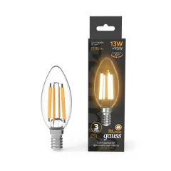 Фото Лампа Gauss Filament Свеча 13W 1100lm 2700К Е14 LED 1/10/50 Артикул: 103801113