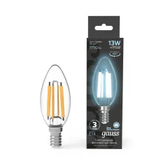 Фото Лампа Gauss Filament Свеча 13W 1150lm 4100К Е14 LED 1/10/50 Артикул: 103801213