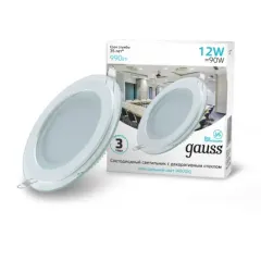 Светильник Gauss Glass круг 12W 990lm 4000K 185-265V IP20 монт Ø130 160*36 с дек стеклом LED 1/10/40
Артикул: 947111212