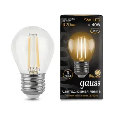 Фото Лампа Gauss Filament Шар 5W 420lm 2700К Е27 LED 1/10/50 Артикул: 105802105