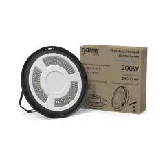 Фото Светильник подвесной Gauss UFO 200W 24000lm 5000K 175-265V IP65 D310*88мм черный скобка в комплекте Артикул: 821536320