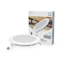 Фото Светильник Gauss Slim круг 9W 660lm 4000K 180-265V IP20 монтаж Ø130 145*22 LED 1/20 Артикул 939111209