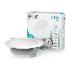 Светильник Gauss Elementary Downlight круг 5,5W 460lm 4000K 170-260V IP20 95*26 монтаж белый LED 1/100
Артикул: 997420205