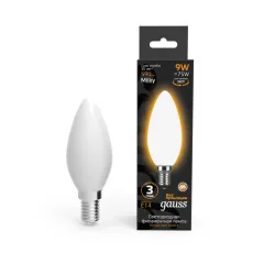 Фото Лампа Gauss Filament Свеча 9W 590lm 3000К Е14 milky LED 1/10/50 Артикул: 103201109
