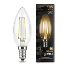 Фото Лампа Gauss Filament Свеча 11W 810lm 2700К Е14 LED 1/10/50 Артикул: 103801111