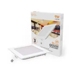 Фото Светильник Gauss Slim квадрат 9W 610lm 3000K 180-265V IP20 монтаж Ø130*130 145*145*22 LED 1/20 Артикул: 940111109