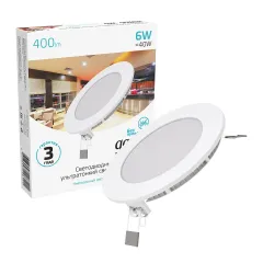 Фото Светильник Gauss Slim круг 6W 400lm 4000K 180-265V IP20 монтаж Ø105 120*22 LED 1/20 Артикул 939111206