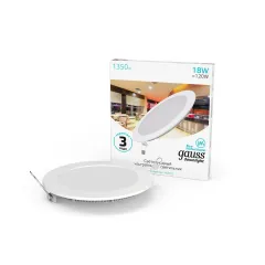 Фото Светильник Gauss Slim круг 18W 1350lm 4000K 180-265V IP20 монтаж Ø210 225*22 LED 1/20 Артикул: 939111218