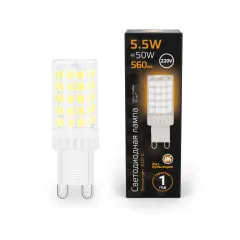 Фото Лампа Gauss G9 AC185-265V 5,5W 700lm 3000K керамика LED 1/10/200 Артикул: 107009106