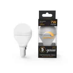 Фото Лампа Gauss LED Шар-dim E14 7W 560lm 3000К диммируемая 1/10/100 Артикул: 105101107-D