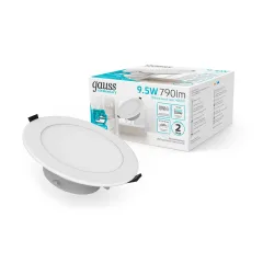Фото Светильник Gauss Elementary Downlight круг 9,5W 790lm 4000K 185-250V IP54 110*44 монтаж белый LED 1/40 Артикул: 999420209