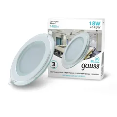 Фото Светильник Gauss Glass круг 18W 1480lm 4000K 185-265V IP20 монт Ø170 200*36 с дек стеклом LED 1/20 Артикул: 947111218