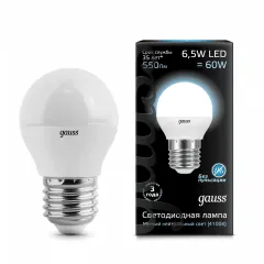 Gauss LED Globe E27 6.5W 4100K 1/10/50 арт. 105102207
