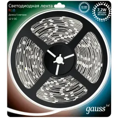 Светодиодная лента Gauss LED 5050-SMD 7.2W 12V DC RGB (блистер 5м) арт. 312000407