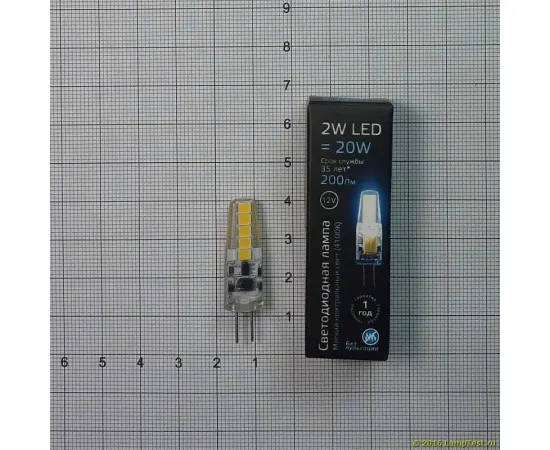 Фото характеристики Лампа Gauss G4 12V 2W 200lm 4100K силикон LED 1/10/200 арт. 207707202