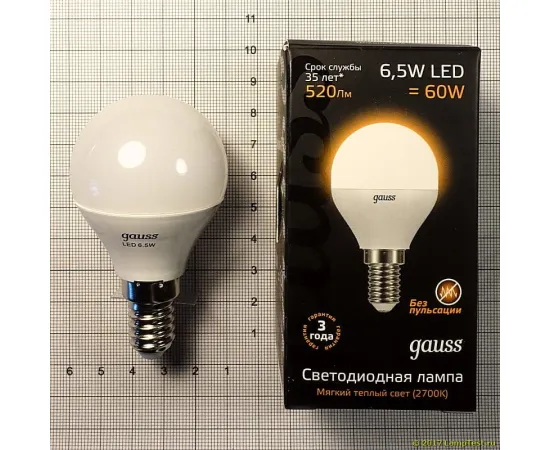 Gauss LED Globe E14 6.5W 2700K 1/10/50 арт. 105101107