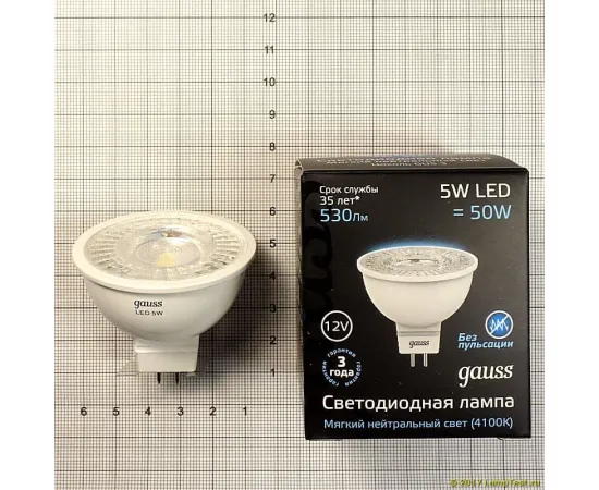 Фото Лампа Gauss MR16 12V 5W 530lm 4100K GU5.3 LED 1/10/100 Артикул: 201505205
