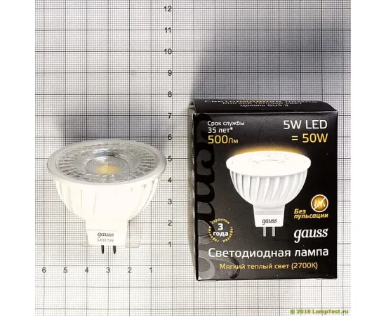 Тестирование лампы Gauss LED MR16 GU5.3 5W 3000K 1/10/100 арт. 101505105