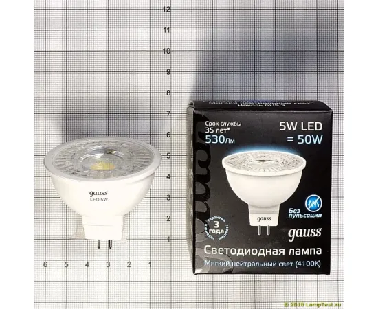 ​Фото Лампа Gauss MR16 5W 530lm 4100K GU5.3 LED 1/10/100 Артикул: 101505205