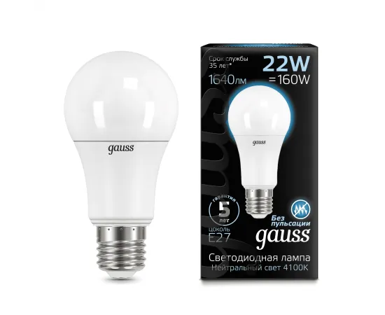 Gauss LED A70 22W E27 1640lm 4100K 1/10/50 арт. 102502222