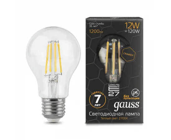 Gauss LED Filament Graphene A60 E27 12W 1200lm 2700К 1/10/40 арт. 102802112