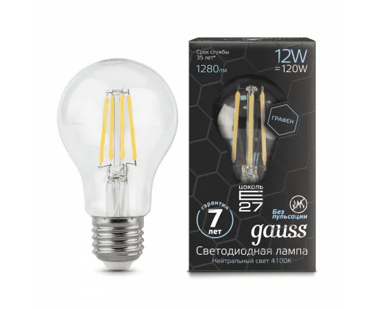 Gauss LED Filament Graphene A60 E27 12W 1280lm 4100К 1/10/40