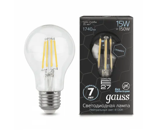 Gauss LED Filament Graphene A60 E27 15W 1740lm 4100К 1/10/40