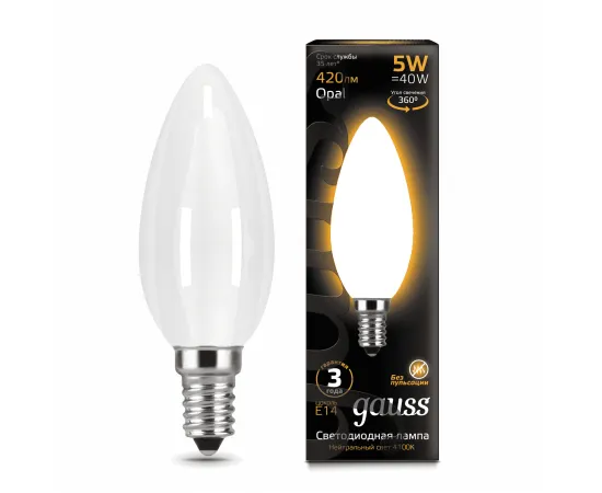 Gauss LED Filament Свеча OPAL E14 5W 420lm 2700К 1/10/50