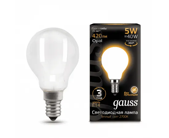 Gauss LED Filament Шар OPAL E14 5W 420lm 2700K 1/10/50