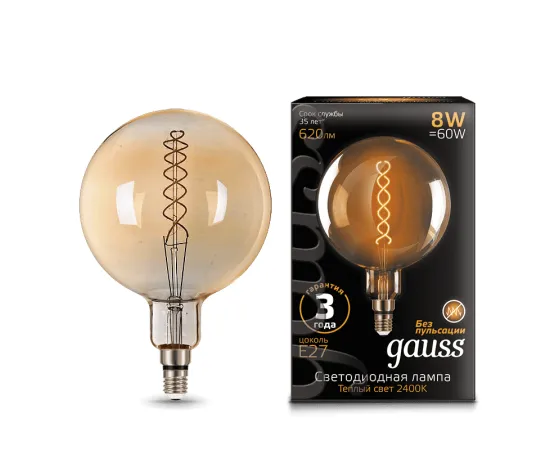 Gauss LED Vintage Filament Flexible G200 8W E27 200*300mm Golden 620lm 2400K 1/6