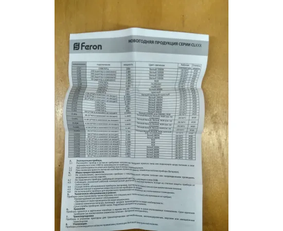 Инструкция Feron CL301 линейная (0.64w, 4000K, батарейки 2*АА, 0,9м + 0.5м прозрачный шнур) арт. 26736
