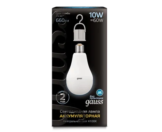 Gauss LED A60 10W E27 660lm 4100K с Li-Ion аккумулятором 1/10/60, изображение 3