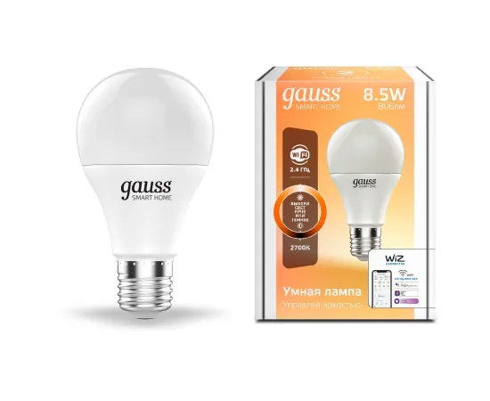 Лампа светодиодная Gauss Smart Home DIM E27 A60 8.5 Вт 2700К 1/10/40