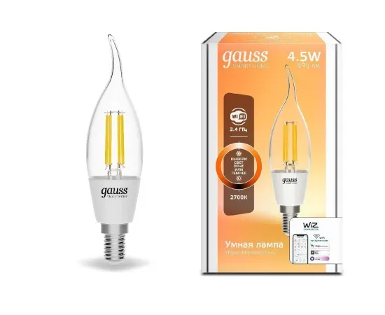 Лампа светодиодная филаментная Gauss Smart Home DIM E14 CF35 4,5 Вт 1/10/40 арт. 1260112
