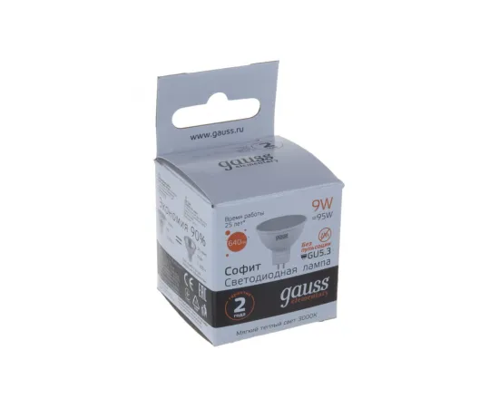 Фото упаковки лампы Gauss LED Elementary MR16 GU5.3 9W 2700K арт. 13519