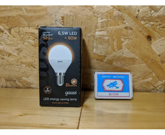 Gauss LED Globe E14 6.5W 2700K 1/10/50 арт. 105101107 УпаковкаGauss LED Globe E14 6.5W 2700K 1/10/50 арт. 105101107Gauss LED Globe E14 6.5W 2700K 1/10/50 арт. 105101107