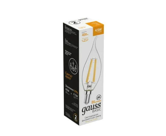 Лампа Gauss Basic Филамент Свеча на ветру 4,5W 400lm 2700К Е14 LED 1/10/50, изображение 2